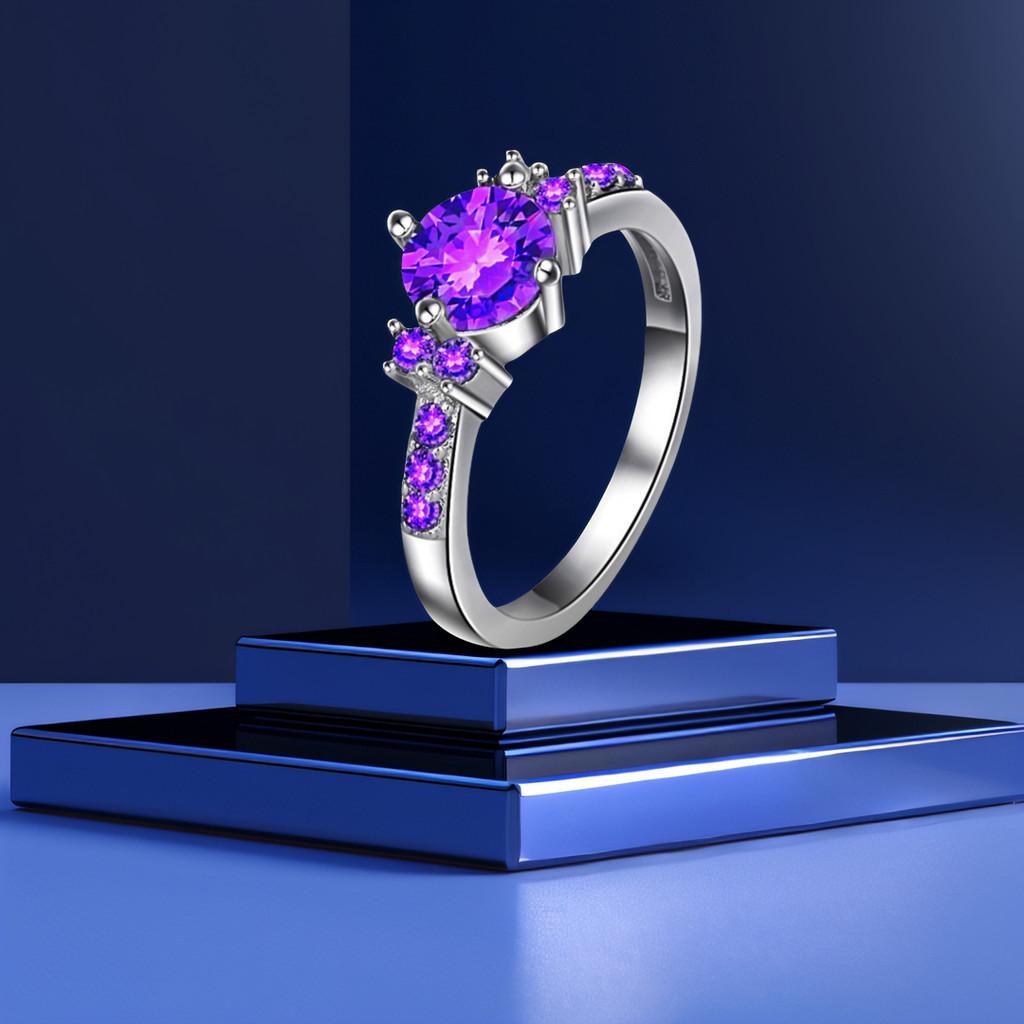 Chic Purple Stone Wedding Band Unisex Plated Copper Modern Jewelry