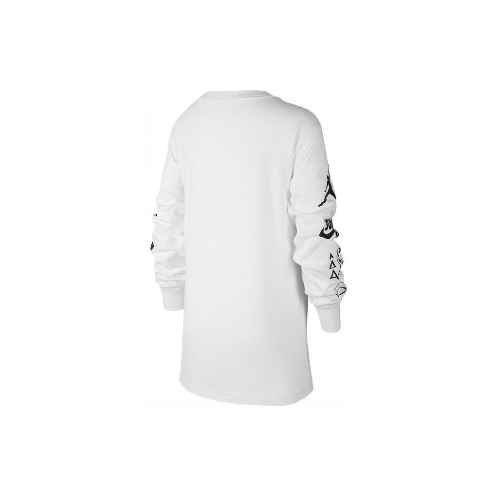 Jordan Pattern Print Crew Neck Casual Pullover Long Sleeve T-Shirt Kids Tops White FB1611-100