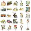 50-Blatt-Set: Retro Reise Mädchen Sticker - Mori Stil Kunst, Landschaften, Kopfhörer, Teetassen, Koffer, Journale