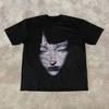2025 Summer Hot Trendy High Street Vintage Hip-hop Street Style Niche Design Short-sleeved T-shirt for   Vintage Tops Tee