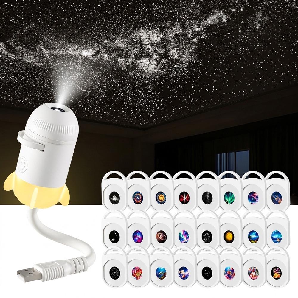 Adjustable Focus USB Planet Projector Light Interchangeable Slides 161 Degree Rotating Starry Sky Projector Romantic