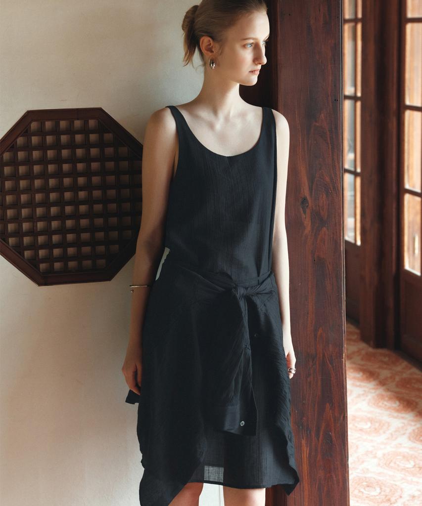 Siyajyu Sia8043 See-Through Layered Wrinkle Dress_Black