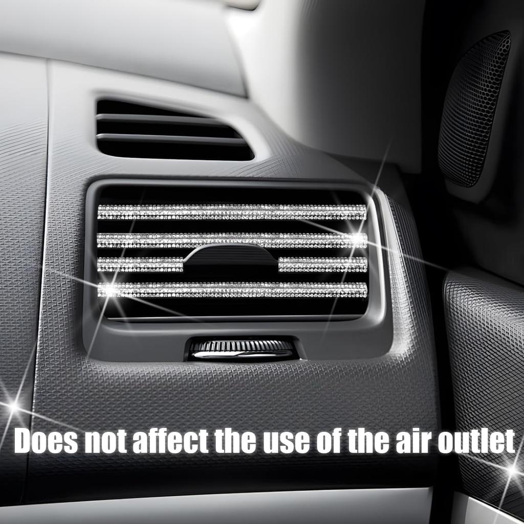 Bling Car Vent Outlet Moulding Trim, 10PCS Rhinestone Vehicle Air Conditioner Decorative Strip, Diamond Straight Seal Strip Line Decoration,