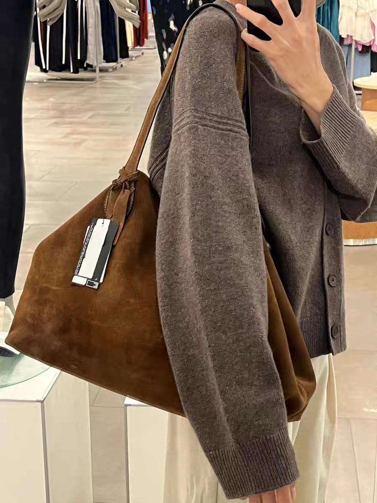 Suede Autumn and Winter Women's Shoulder Bag  Niche Design Wing Bag Matte Cowhide Large Capacity Women's Handheld Tote Bag