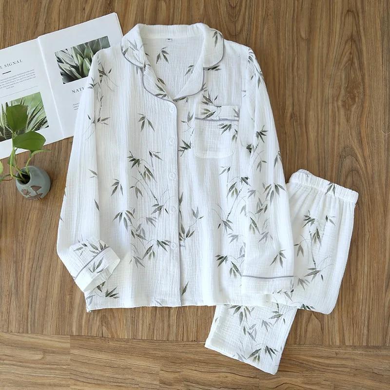 2026 Spring and Autumn Women's Pajama Set 100% Cotton Crepe Long Sleeved Pants Two Piece Cute and Sweet Home Fury Set Ladies
