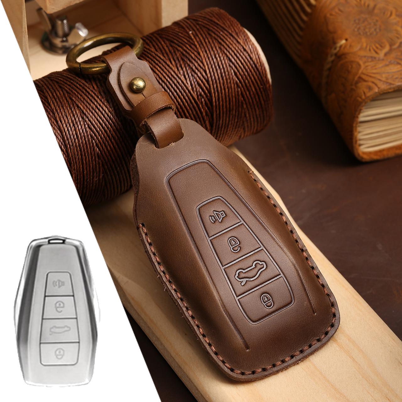 

Geely Key Case - Crazy Horse Leather: Compatible with Boyue, Emgrand, Borui, Xingyue, and Binrui Models