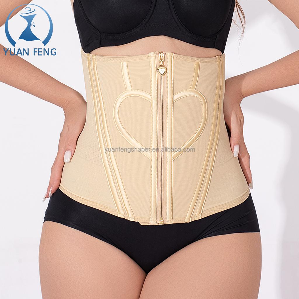 YUANFENG Custom Private Label Double Compression Adjustable Zipper Tummy Wrap Steel Bone Abdomen Corset Waist Trainer Shaper