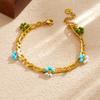 Gold Plated Stainless Steel Double Layer Beaded Flower Bracelet for Women