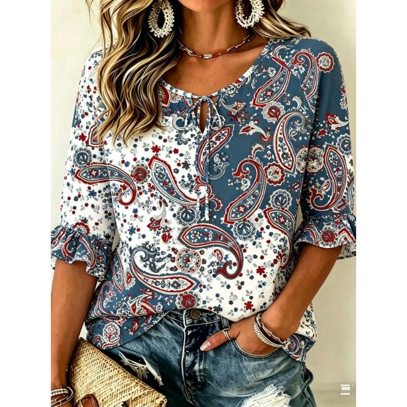 Fresh Breathable Half Sleeve Casual Blouse, Loose Slimming Version, Light Comfortable Summer Outerwear