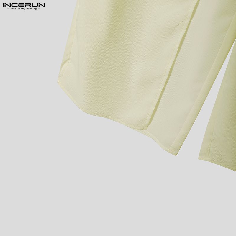 INCERUN Men's Sheer Overlay Split Trousers Casual Wide Leg Drawstring Beach Holiday Pants