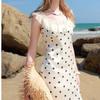 Elegant French White Polka Dot Suspender Dress - Summer 2025 Waist-Cinching Slimming Design