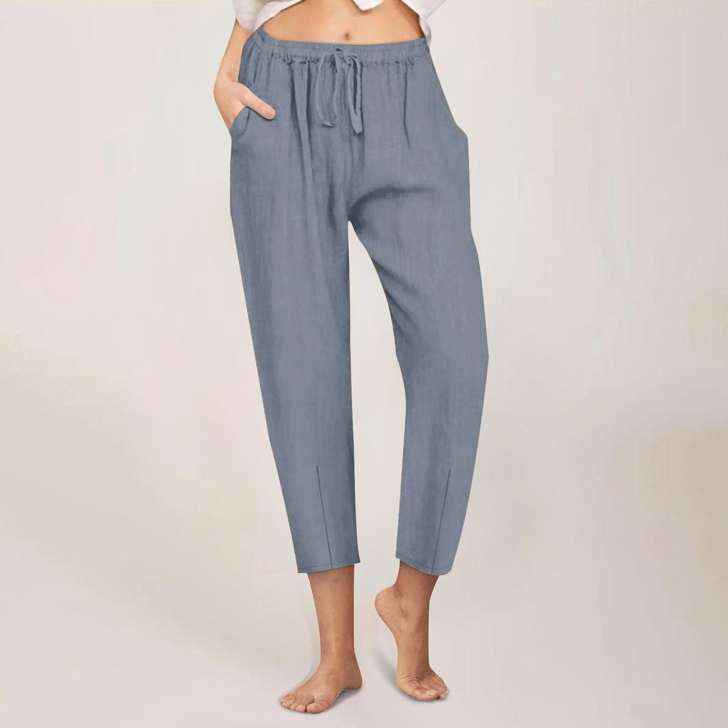 Dámské ležérní rovné kalhoty jednobarevné ležérní 9bodové kalhoty s kapsami