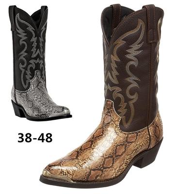 Men Western Cowboy Boots European and American Printed Snake Patterned Motorcycle Boots