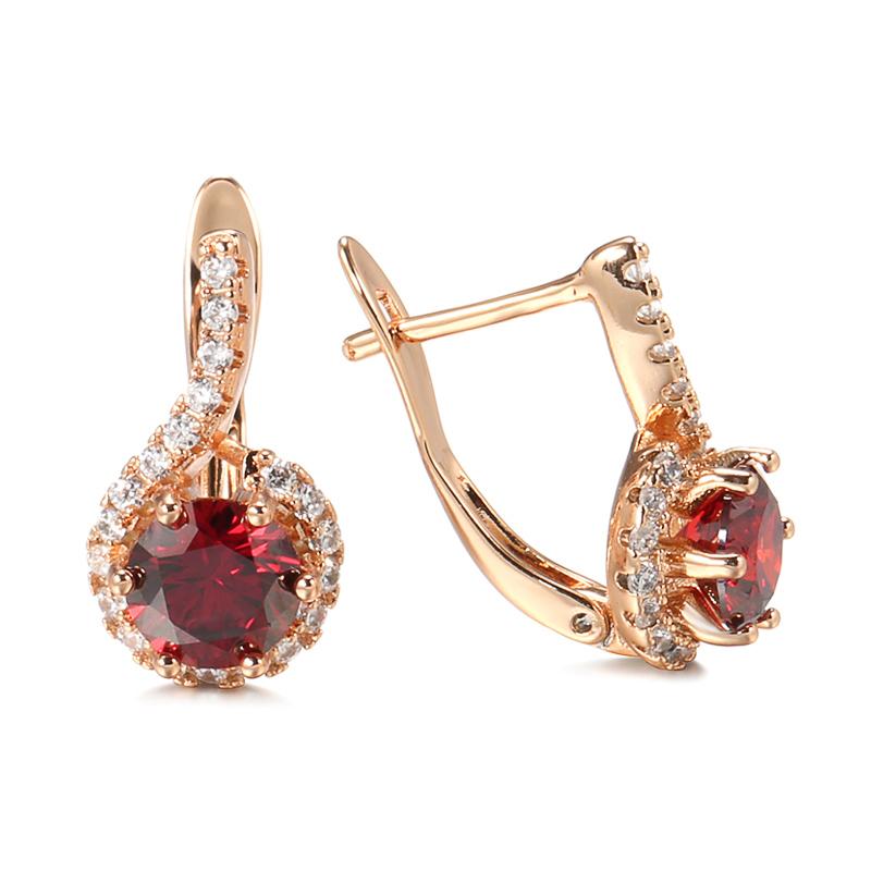 Trend Rose Gold Color English Earrings For Women Round Red Natural Zircon Accessories Bride Wedding Jewelry Gift
