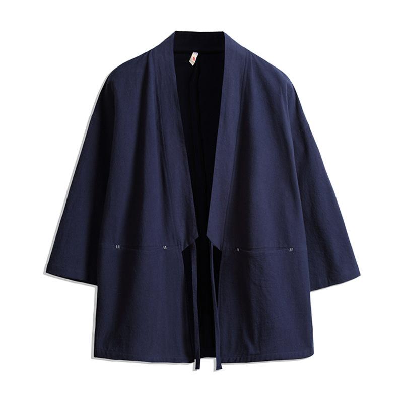 Men Chinese Style Retro Japanese Loose Open Front Cardigan Jacket Summer Outerwear