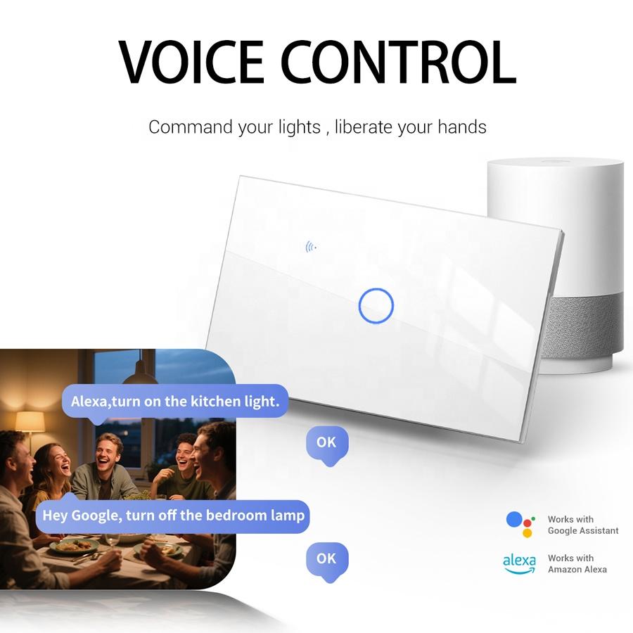 Interruttori Smart Touch in Vetro per Luci, 1 Posto Bianco Nero da Incasso a Parete Controllo APP Compatibile con Alexa e Google Home