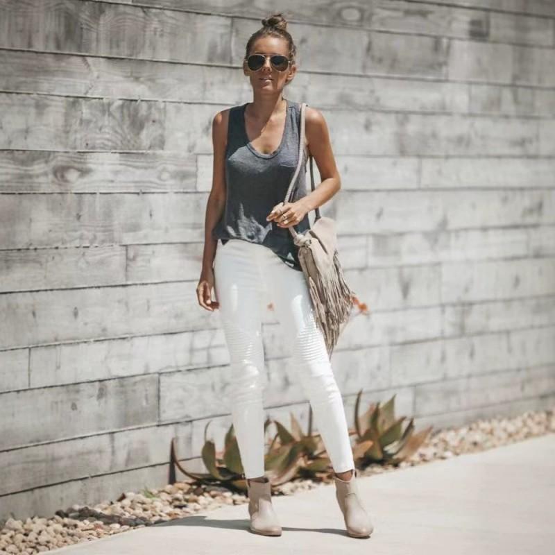 White Slim Fit Jeans Women Casual Washed Denim Pants Mid Rise Long Trousers