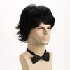 Men Short Layered Brown Hair with Bangs Synthetic Black Wigs for Male Daily Cosplay Party Heat Resistant Fibre