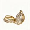 Dual Layer Baguette and Round Paved Click Hoop Earrings Women Elegant Bling Ear Jewelry