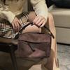 [High Version] Luojia Autumn and Winter New Medieval Geometric Bag Cow Velvet Splicing Pillow Bag Boston Bag