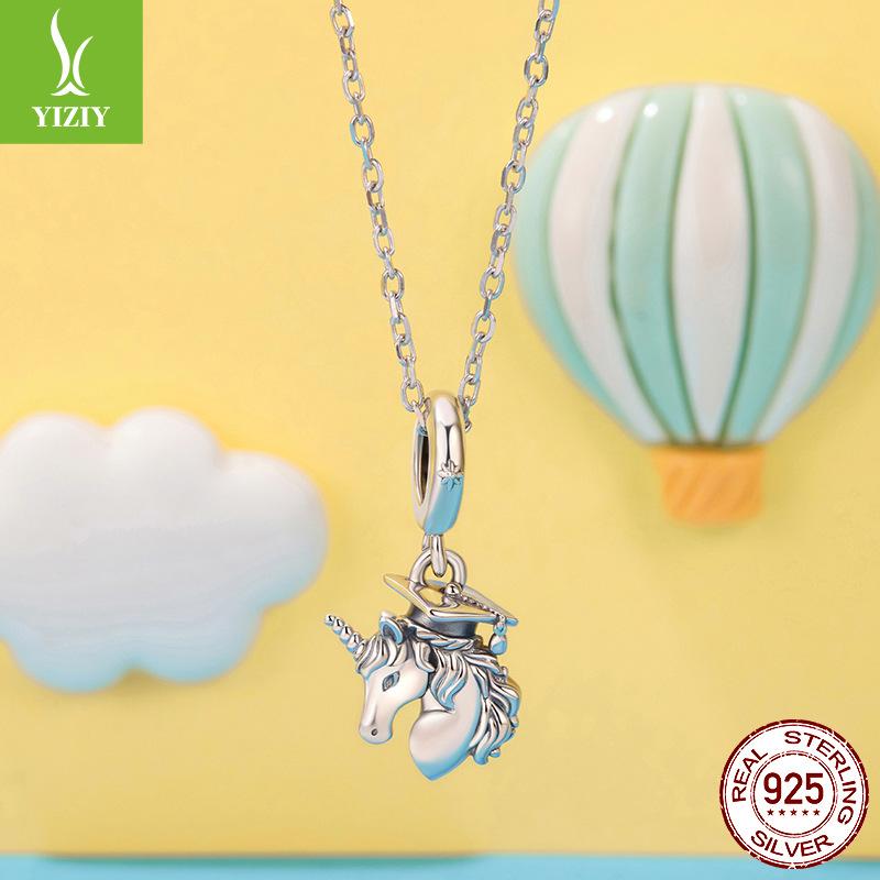 Graduation Season Unicorn Diy Pendant Accessories Creative Scholar Hat S925 Sterling Silver Beads