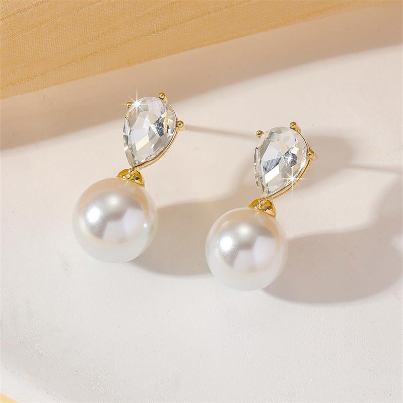 French Style Imitation Pearl Drop Earrings for Women Girls Light Luxury Exquisite Zircon Water Drop Earrings Jewelry Accessories