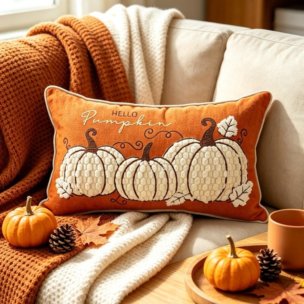 Chenille Throw Pillow Covers Maple Leaves Halloween Pillowcase Pillow Protectors Seasonal Decor