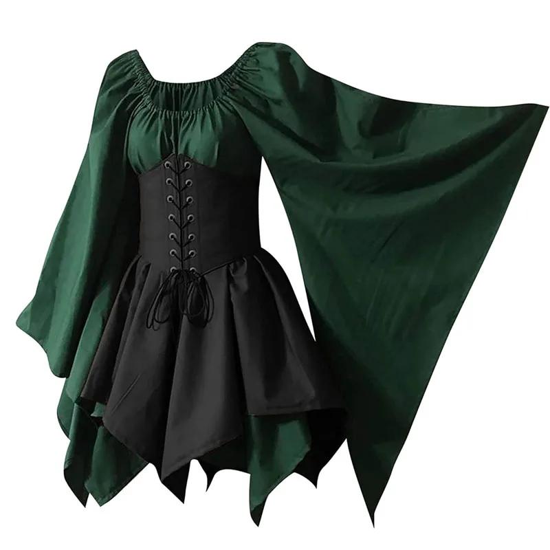European Medieval Costume Women's Renaissance Flare Sleeve Corset Overskirt Elf Protector Fancy Dress Irish Overdress 2-P