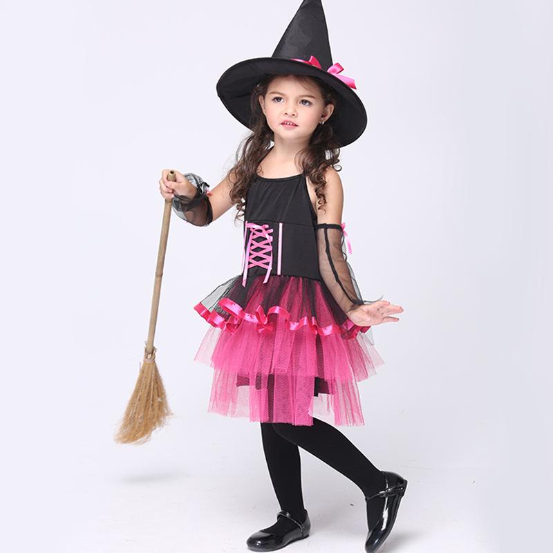 Children's Witch Role-Play Costume: Mesh Puffy Dress for Halloween Cosplay.