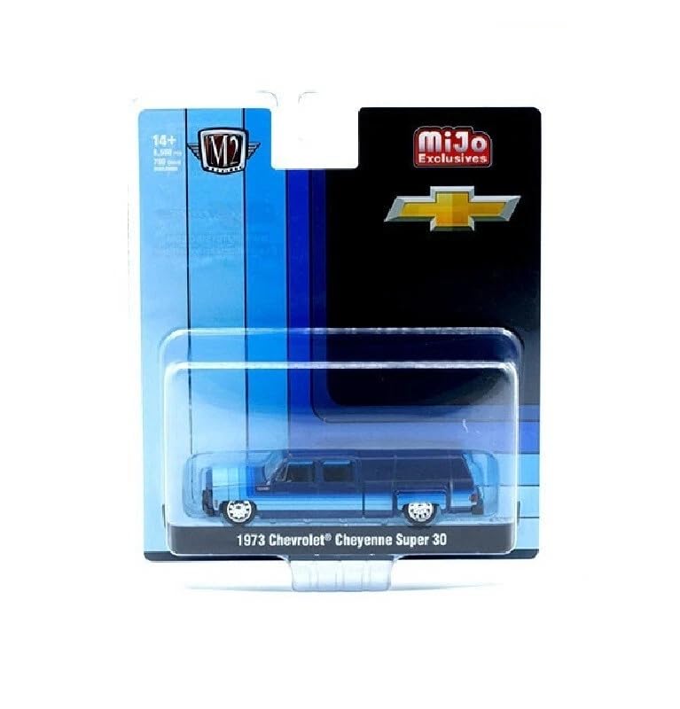 M2 Machines 1/64 Scale Chevrolet Cheyenne Super 30 1973 Blue Chevy Cheyenne Super 30 Dually with Camper (MiJo Exclusive) [Parallel Import]