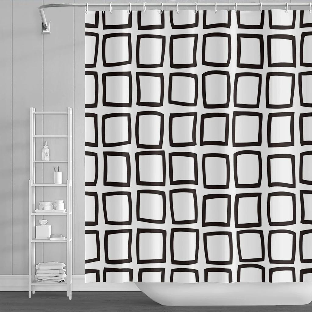 Modern Geometric Shower Curtain Blue Waterproof Shower Curtains Polyester Bath Curtain Bathroom Textured Fabric Machine Washable