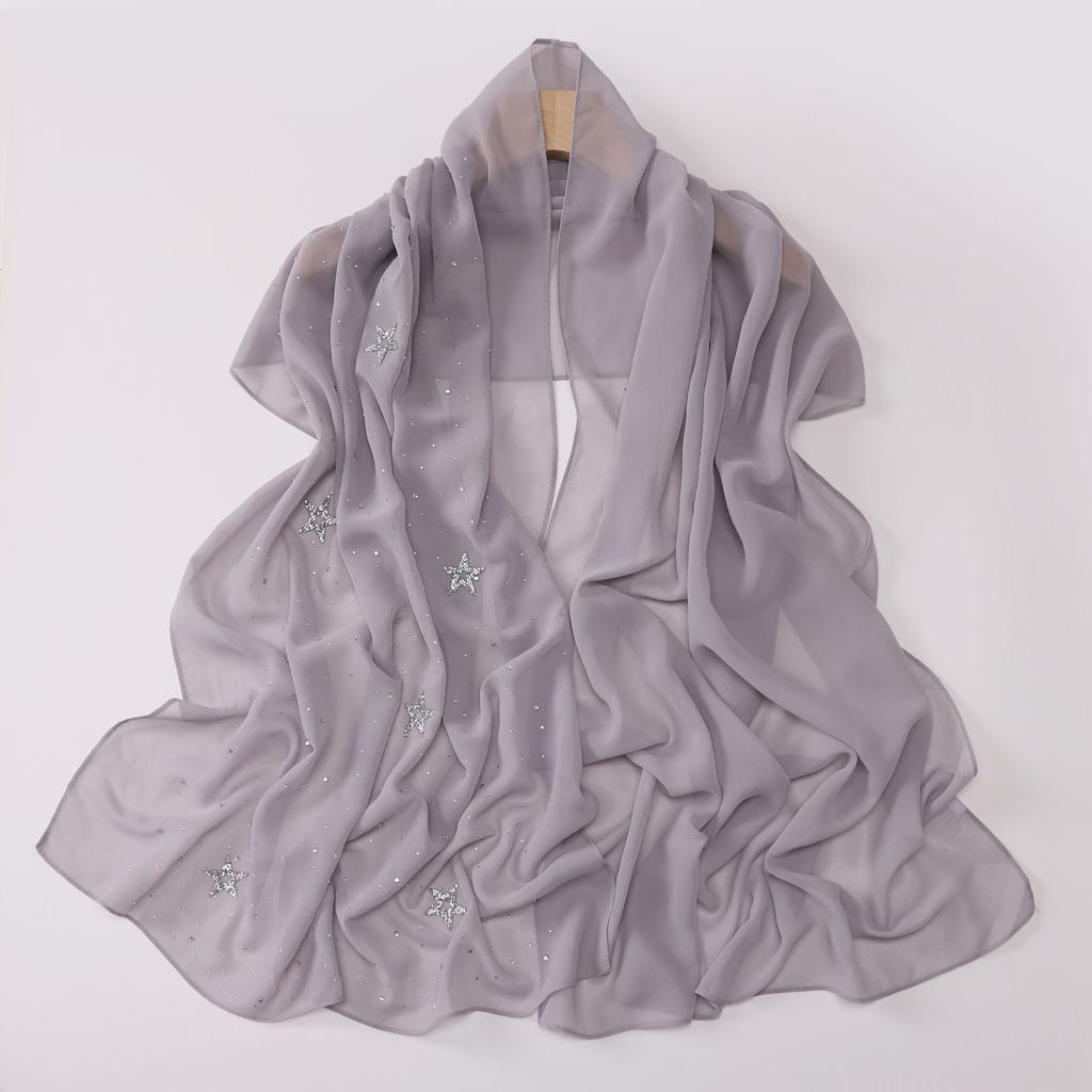 VigoAnne 2025 Lady Muslim Pentagram Hot Stamping Hijab Shawls Women Plain Scarf Chiffon Solid Islamic Turban Headband 175cm*70cm