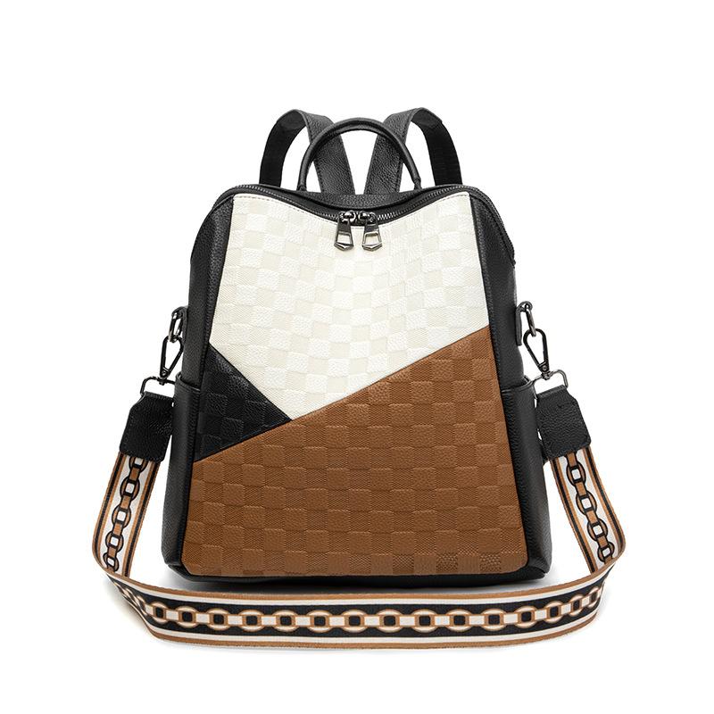 Women's Backpack 2024 New Fashion Trend Large Capacity Checkered Soft Leather Travel Bag School Bag for Girls College Students