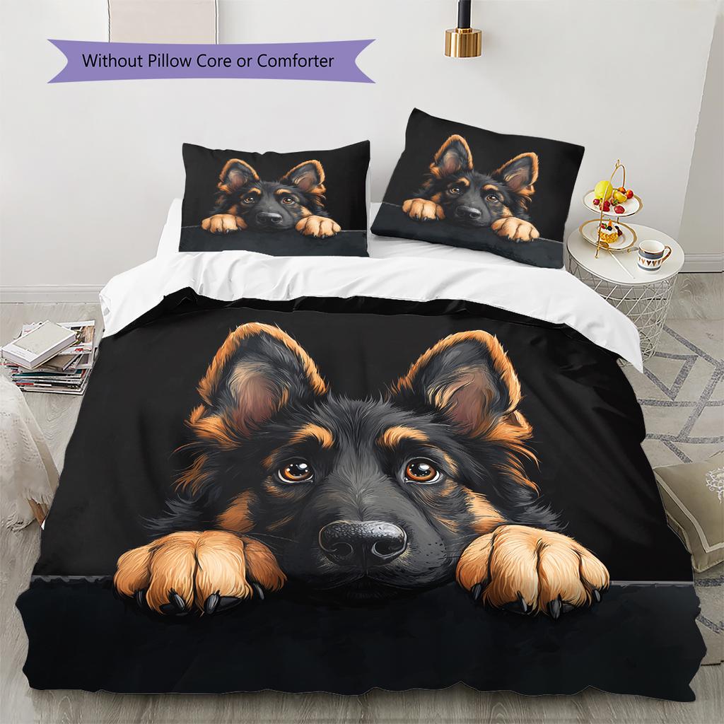 Black German Shepherd Pattern Bedding Home Decoration Birthday Gift (1 * Duvet Cover + 2 * Pillowcase, Without Core)