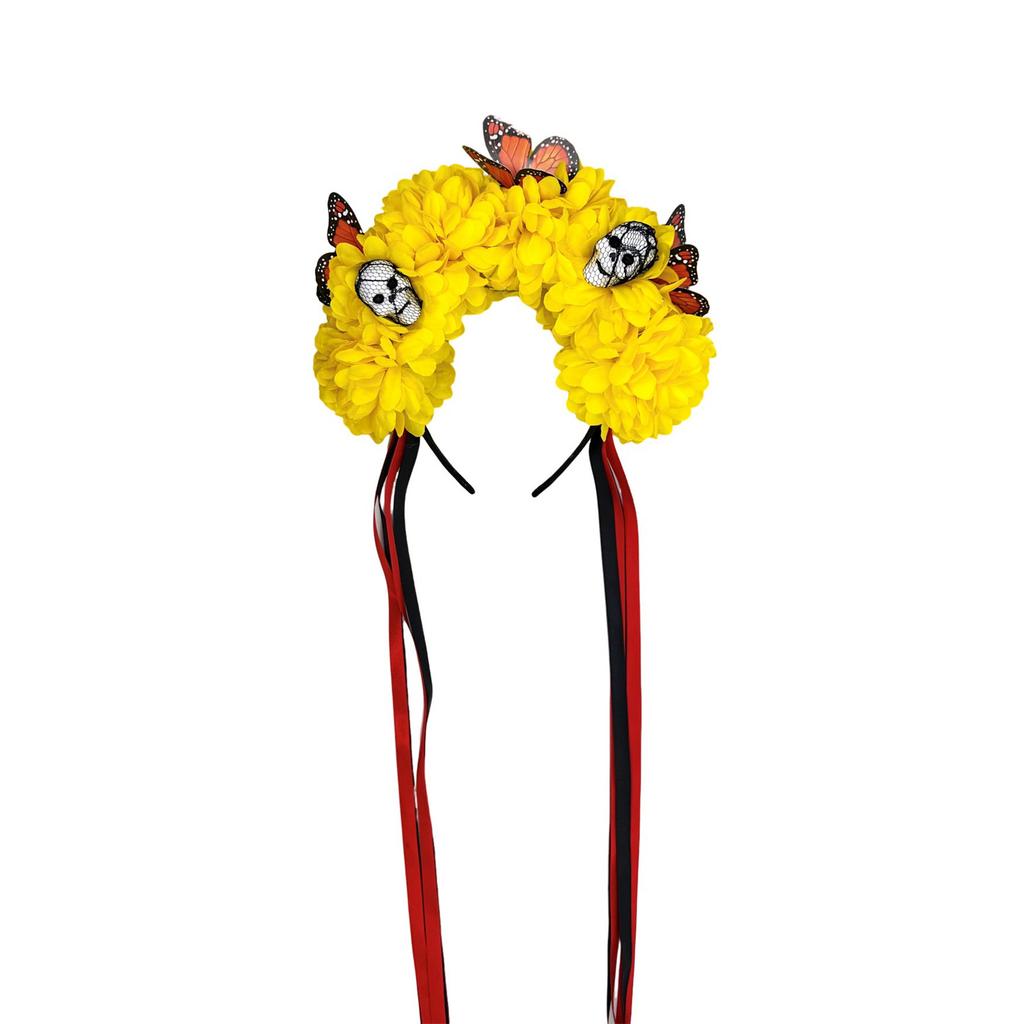 Reusable Practical Plastic Skull Headband And Simulated Floral Decors Costume Headband For Halloween Theme Parties