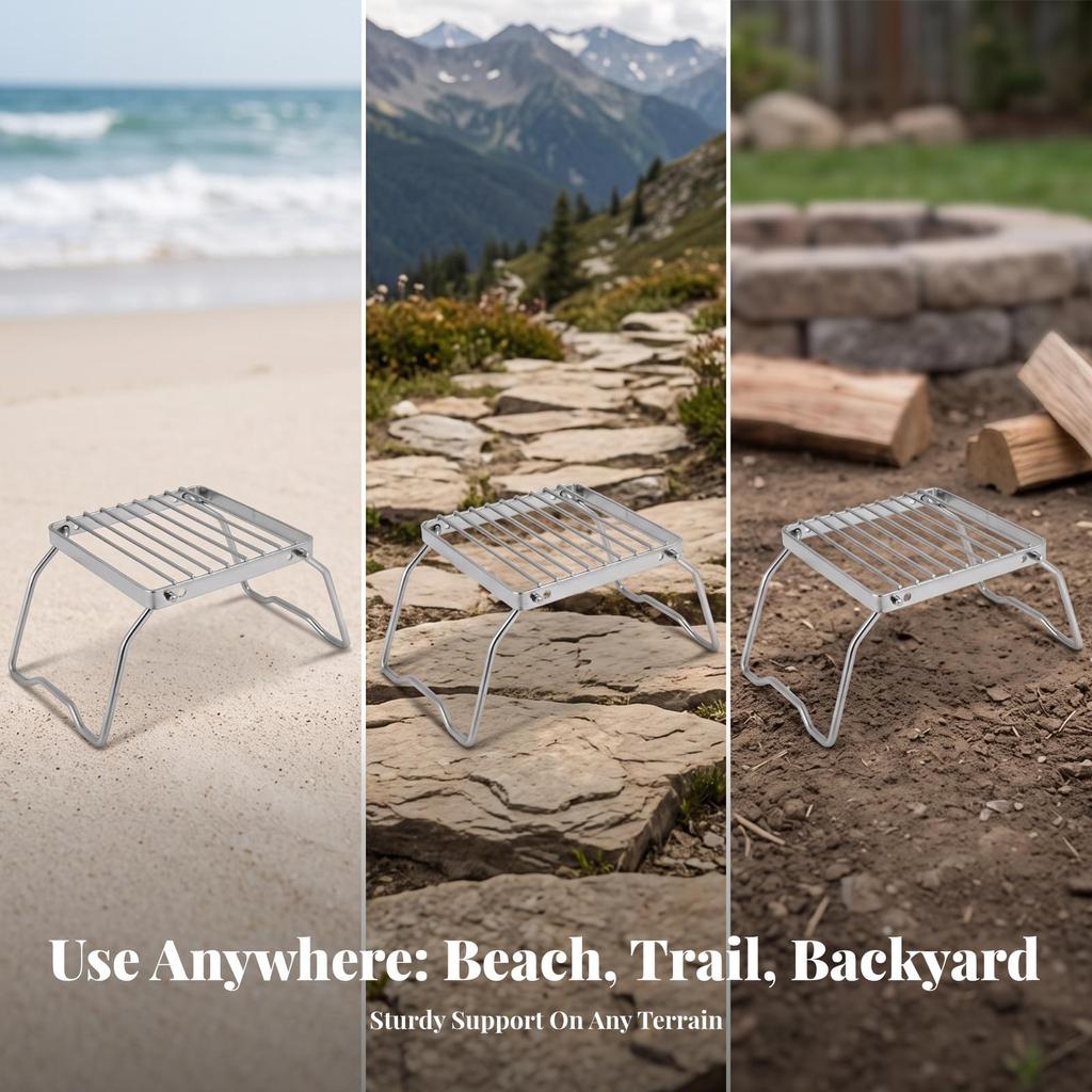 Compact Foldable Camping Burner Rack | Folding Campfire Grill, Space-Saving,