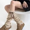 Autumn Winter Pom Pom Leg Warmers Japanese Style Bowknot Cute Pom Pom Lace Trim Mid Calf Slouchy Socks for Women Knitted Leg Warmers