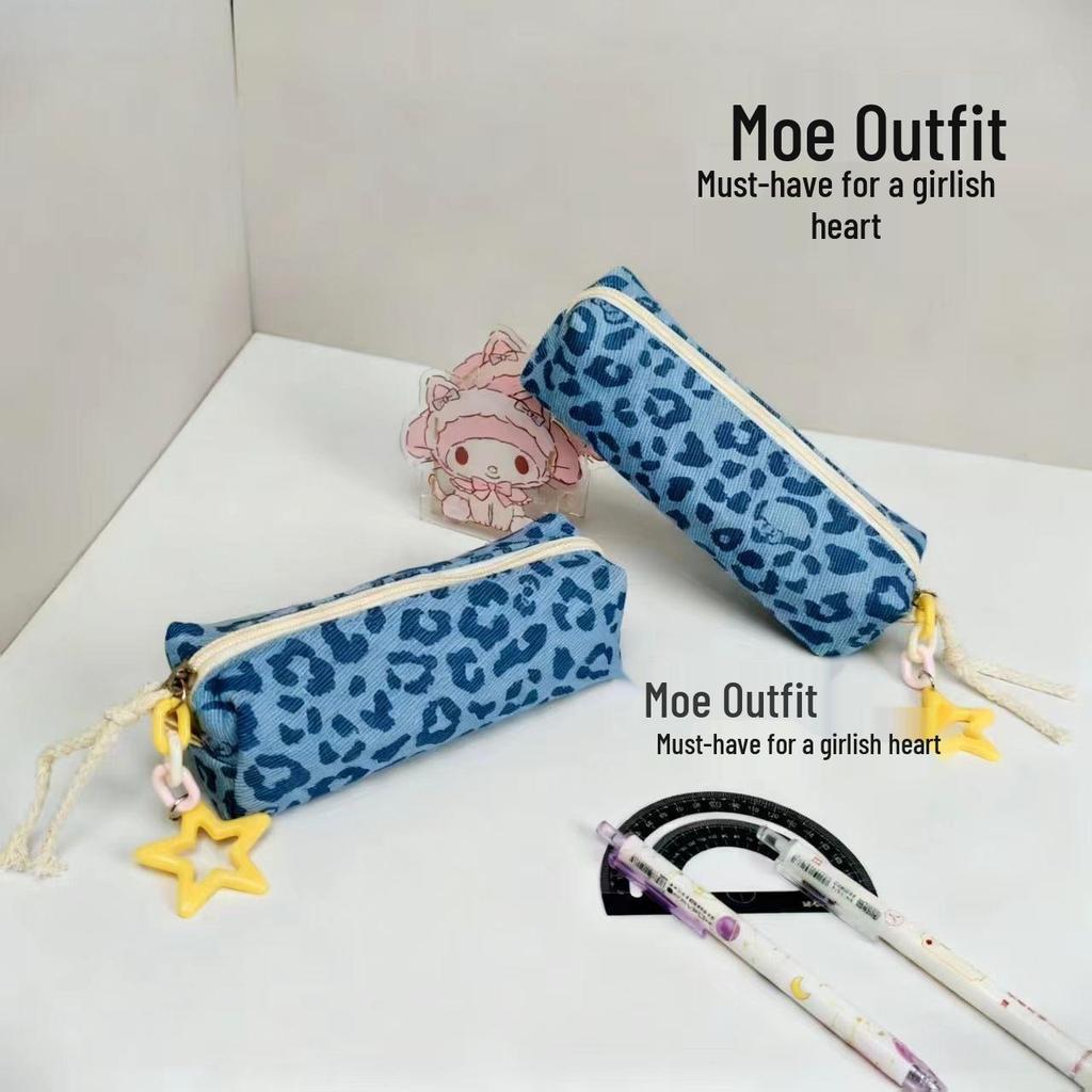 Leopard Print Canvas Pencil Case - Large Capacity for Students
