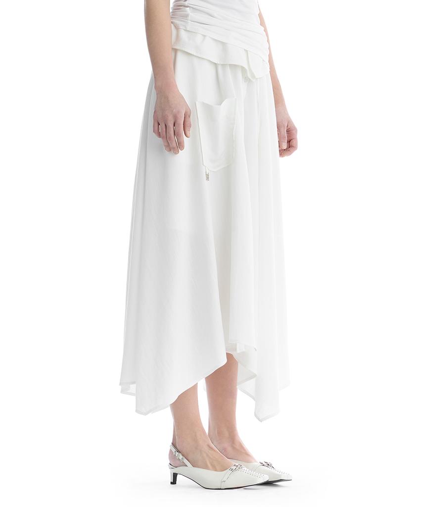Teulimingbeodeu Draped Placket Set-Up Skirt [ White ]
