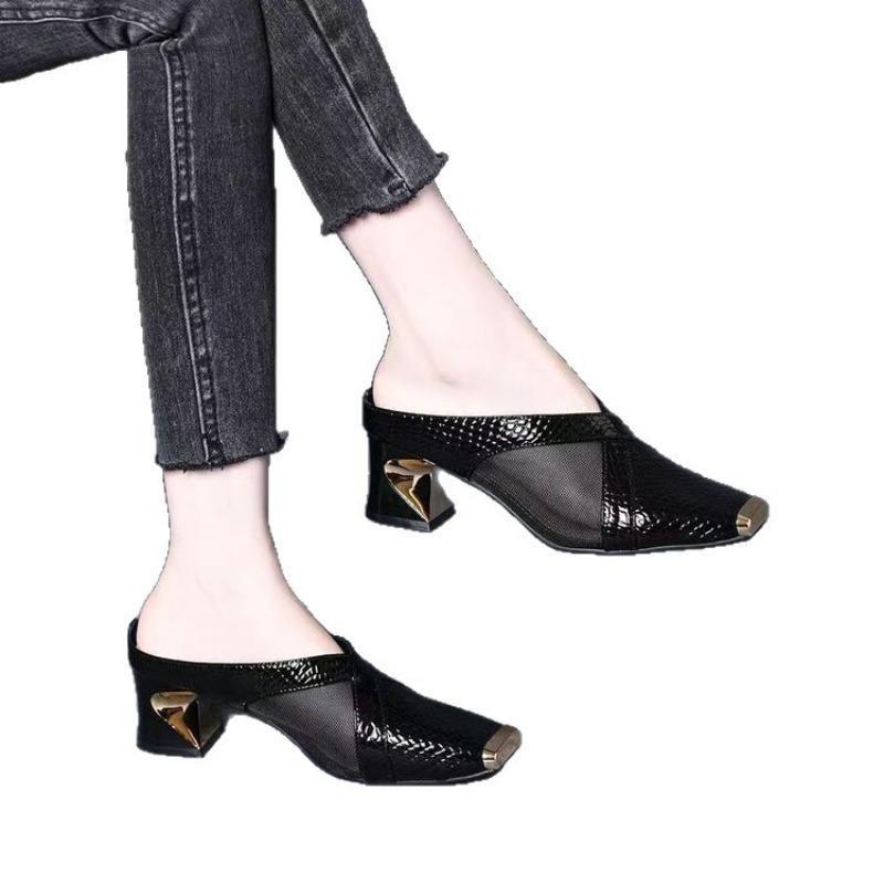 Półwsuwane Damskie Nowy Styl Gruba Platforma Wszechstronne Oddychające Buty na Wysokim Obcasie