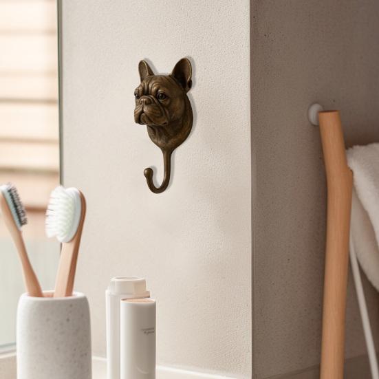 French Bulldog Wall Hook Dog Shaped Decorative Key Hanger Vintage Bulldog Figurine Wall Mounted Hook for Belts Hats Bags Towels Home Office Entryway