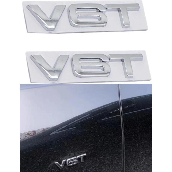 2X New 3D Zinc Allov Glossy V6T Emblems Badge Car for Hood Truck Door Side Fender Rear Trunk Emblem Badges Decoration Sticker(Silver)