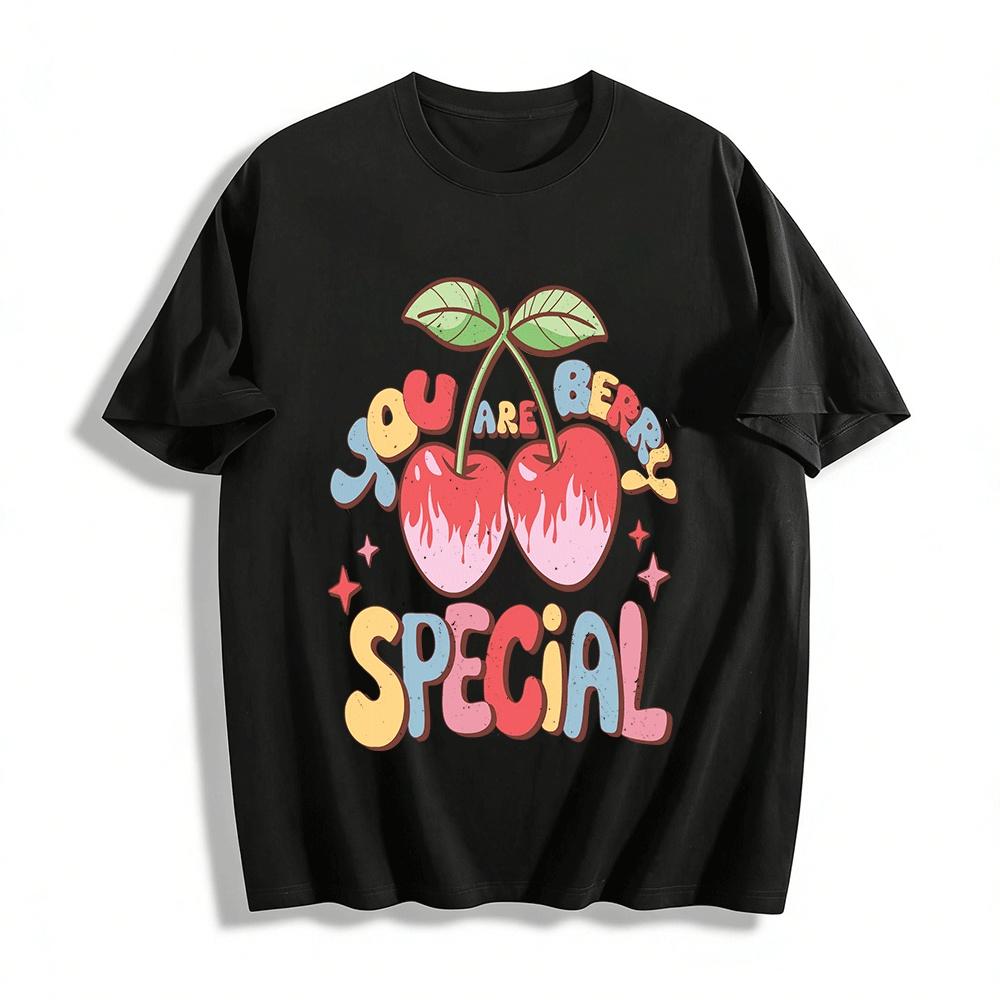 Retro Cherry Print Casual Top You Are Berry Special Cute Vibe Tee Pure cotton T-shirt XXS