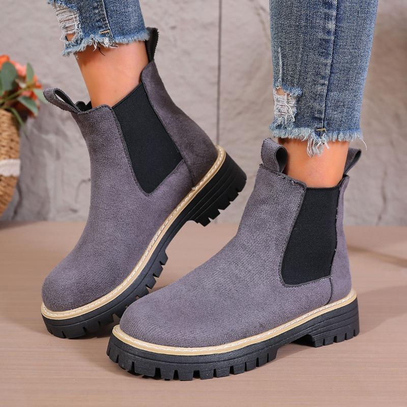 Women's New British Style Ankle High Martin Chelsea Boots Round Toe Winter Simple Thick Soled Boots