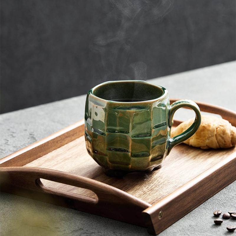 Japonský keramický hrnek na kávu 420ml Retro zelený/bílý/žlutý Kancelář Domácnost Snídaně Ovesná kaše Mléko Džus Čajový hrnek Latte Nádobí