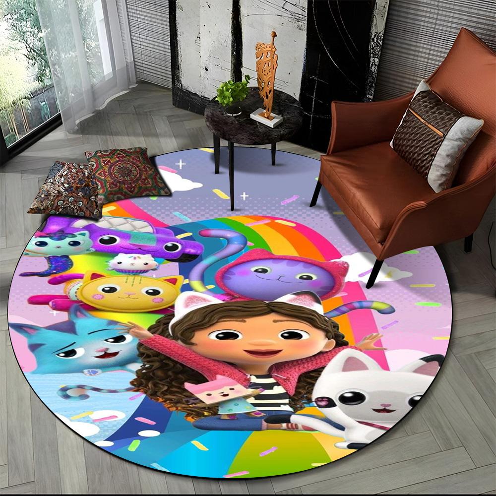 Tappeto Rotondo Tondo Cartone Animato 3D Carino Casa delle Bambole di Gabby Ragazza, Tappeto per Soggiorno Camera da Letto Divano Stanza dei Giochi Decorazione, Tappetino Antiscivolo per Bambini