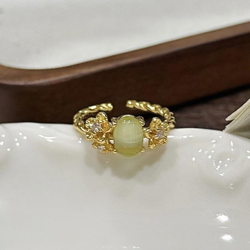 Mittelalterlicher Vintage Leichter Luxus Emaille Exquisite Blüte Öffnungsring Retro Nische High-End Ring