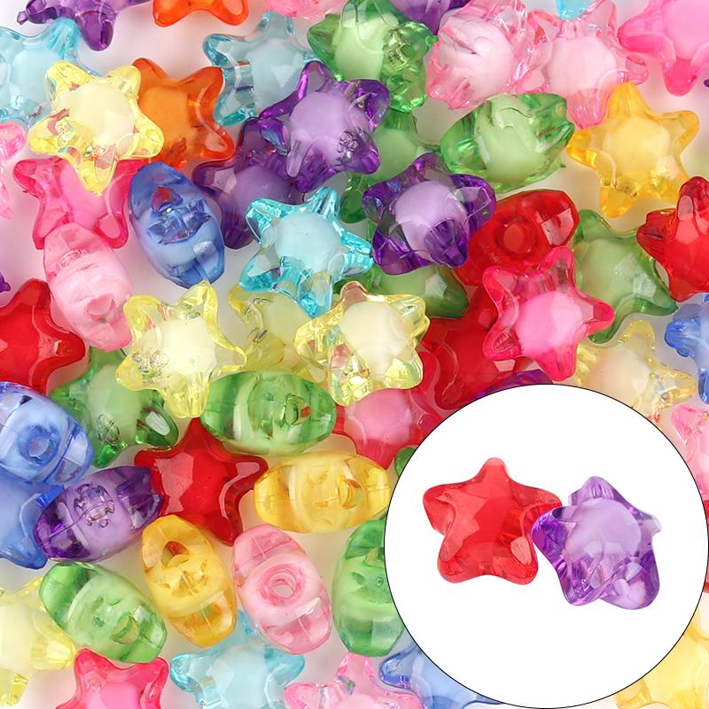 50pcs/Lot Acrylic Star Spaced Beads Round Beads For Jewelry Making DIY Kids Puzzle Handmade Charms Bracelet Earrings