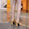 Markenpumps High Heel Lederschuhe Schnürschuhe 2024 Slipper Eckige Zehen Sandalen Damenmode Gold Lässig Neueste Slipper Beige Af