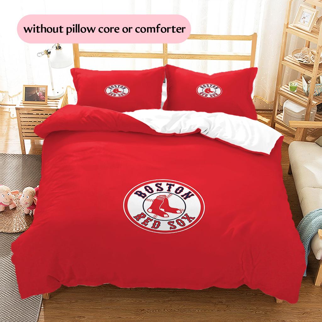 Boston Red Sox2 Pattern Bedding Quilt Set Home Decoration Gift (1 * duvet cover + 2 * pillowcase without core)
